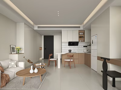 Modern Apartment Interior Design With Open Concept Kitchen Living Room Sofa Coffee Table 3d model