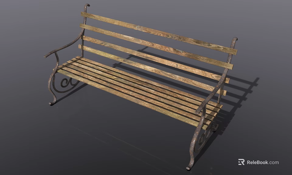 Outdoor Leisure Chair With Wooden Slats Seat Metal Armrests And Classic Design 3d model 