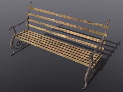 Outdoor Leisure Chair With Wooden Slats Seat Metal Armrests And Classic Design 3d model