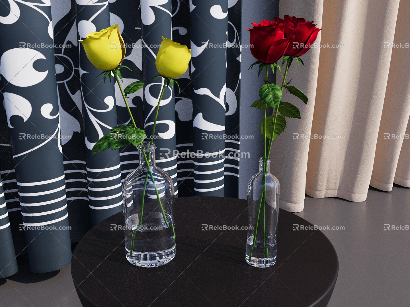 Flower Vase Red Rose Vase Yellow Rose Vase Vase Flower Flower Flower-arranging Rose Flower Glass Vase 3d model