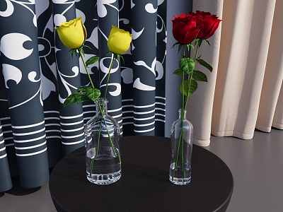 Flower Vase Red Rose Vase Yellow Rose Vase Flower-arranging Rose Flower Glass Vase 3d model