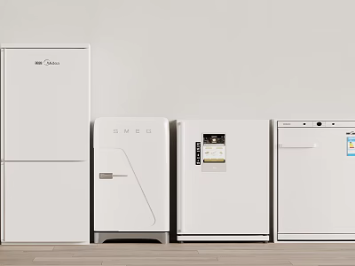 Modern White Refrigerators And Freezers With Different Design Styles For Home Kitchen Use 3d model