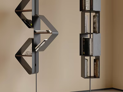 Modern Minimalist Bookcase Design With Open Shelves And Black Wooden Structure 3d model