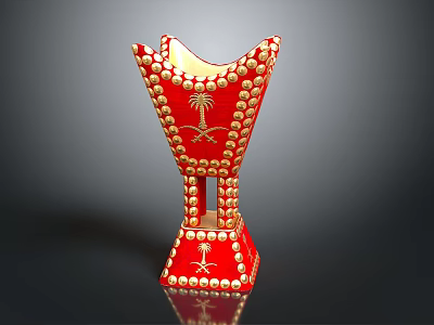 Red Trophy Design With Gold Palm Tree Emblem And Studded Base 3d model