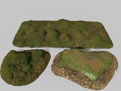 Natural Green Moss Covered Stones And Wooden Elements With Earthy Texture 3d model