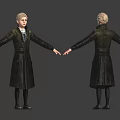 Character Model With Blonde Hair Dark Long Coat Black Boots Arms Outstretched Front Back Views