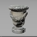 Ornamental Classical Stone Vase With Carved Grapevine Leaves And Pedestal Base