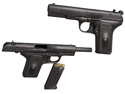 Classic Black Metal Pistols With Detachable Magazine And Ergonomic Design 3d model