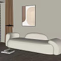 Modern Multiplayer Sofa Cream Lambskin Multiplayer Sofa Double Sofa 3d model