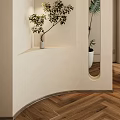 Modern Entryway Hallway Design With Light Color Walls Decorative Niche And Green Plants