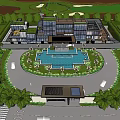 Modern Detached Villa Exterior Design With Glass Facade Lawn Swimming Pool And Lighting