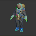 Man in Full Astronaut Suit with Helmet Backpack Gloves and Blue Boots