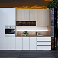 Stylish Modern Sideboard With White Wooden Cabinets Countertop Wine Bottles Glasses And Lighting