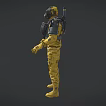 Game Movie Character In Yellow Protective Suit With Gas Mask And Backpack Gear