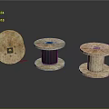Vintage Wooden Thread Spools With Metal Core And Rustic Decorative Design 3d model