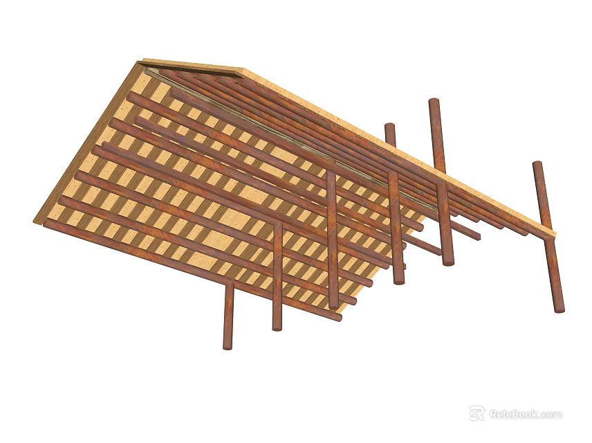 Wooden Ceiling Design With Grid Frame Structure And Support Beams 3d model