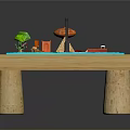 Wooden Tabletop Play Scene With Blue Area Colorful Trees Towers Boats And Fountain