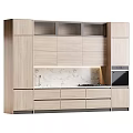 Modern Kitchen Wood Cabinets With Marble Countertop Sink Cooktop And Oven