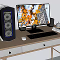 Modern computer monitor computer host keyboard mouse succulent plant 3d model