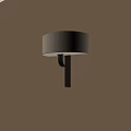 Modern Wall Lamp with Beige Fabric Shade and Black Metal Bracket Mounted on Beige Wall