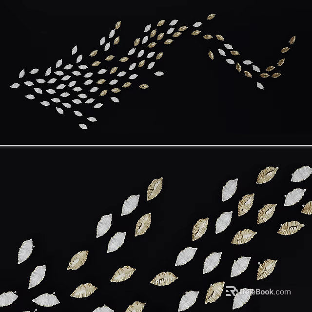 Leaf Shaped White And Gold Chandelier With Decorative Design For Interiors 3d model 