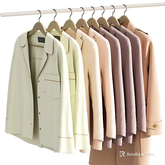 Hanging Collared Clothes with Various Pastel Colors and Simple Pocket Design 3d model 
