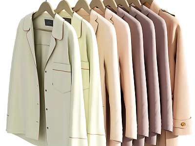 Hanging Collared Clothes with Various Pastel Colors and Simple Pocket Design 3d model