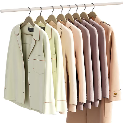 Hanging Collared Clothes with Various Pastel Colors and Simple Pocket Design 3d model