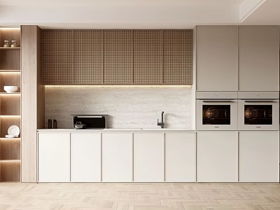 Modern Wine Cabinet Design In Open Kitchen With Wooden And White Finishes 3d model