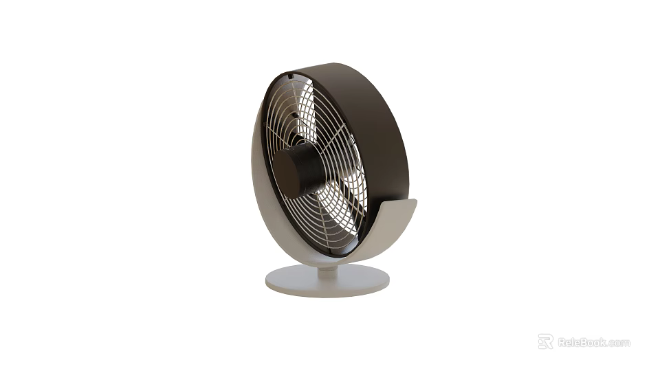 Tabletop Air Cooler Fan With Black Frame White Base Rotating Blades And Grill Design 3d model 