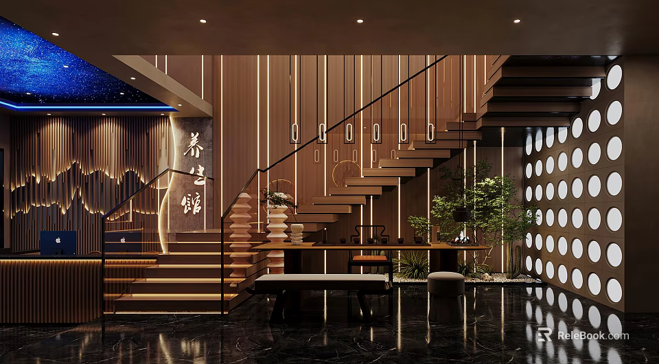 Modern Beauty Hair Salon Interior Design With Stylish Chairs And Mirrors 3d model 