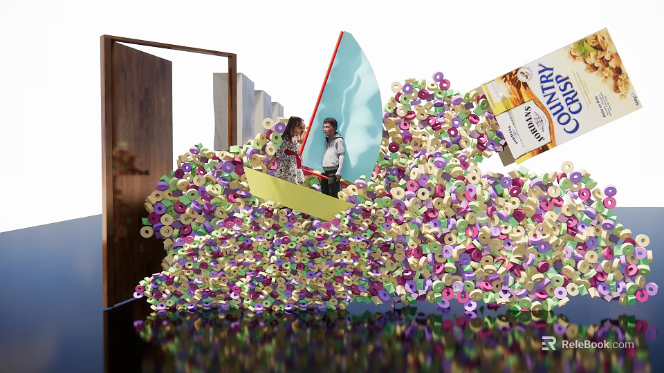 Stunning Floral Installation With Vibrant Colorful Flowers At Entrance And People Standing 3d model 
