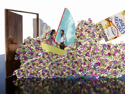 Stunning Floral Installation With Vibrant Colorful Flowers At Entrance And People Standing 3d model