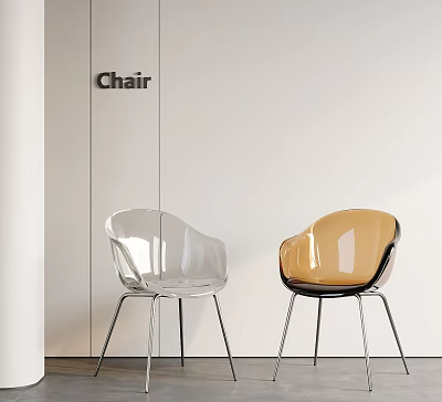 Modern Transparent And Amber Single Chair With Sleek Metal Legs In Minimalist Interior 3d model