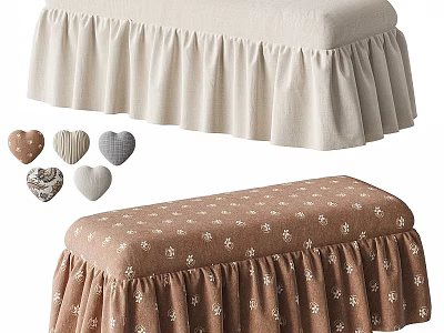 Beige And Brown Fabric Sofa Bench With Ruffled Skirt And Patterned Design 3d model