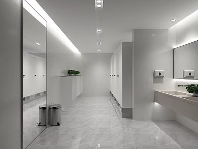 Bright Minimalist Modern Public Toilet With Marble Floor And Clean White Spacious Interior Design 3d model