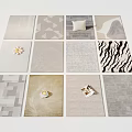 Stylish Square Rugs Featuring Various Patterns Geometric Textures Zebra Prints And Decorative Items 3d model