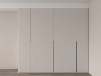 Modern Built in Wardrobe With Light Gray Panel Doors And Sleek Handles In Bedroom 3d model