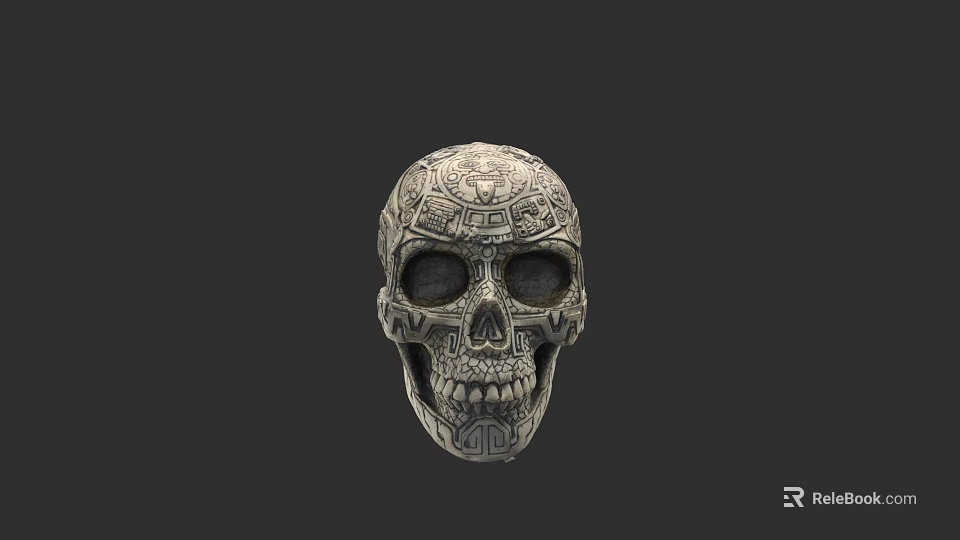 Intricate Skull Sculpture Carving With Detailed Patterns And Ornate Designs 3d model 