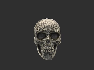Intricate Skull Sculpture Carving With Detailed Patterns And Ornate Designs 3d model