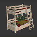 Light Wooden Bunk Bed With Ladder Mattress Black Pillows Drawers And String Lights