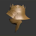 Golden Medieval Helmet With Crown Shaped Top As Battle Armor Weapon