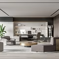 Modern Office Interior Design With Executive Desk Comfortable Sofa Green Plant And Art Sculpture