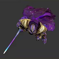 Fantasy Warrior In Ornate Gold And Purple Armor Holding Colorful Sword With Cloak