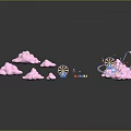 Whimsical Fantasy Playground Scene With Pink Clouds Ferris Wheel Carousel And Colorful Elements