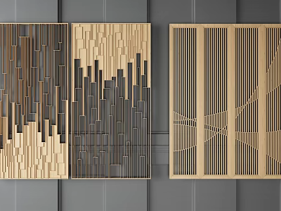Modern Wooden Room Dividers With Geometric Patterns And Textured Panels 3d model