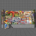 Vibrant Graffiti Feature Wall With Colorful Artwork And Person Standing In Urban Space
