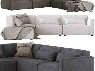 Modern Sectional Sofa in Gray and Beige with Pillows and Throw Blanket Design 3d model
