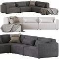 Modern Sectional Sofa in Gray and Beige with Pillows and Throw Blanket Design