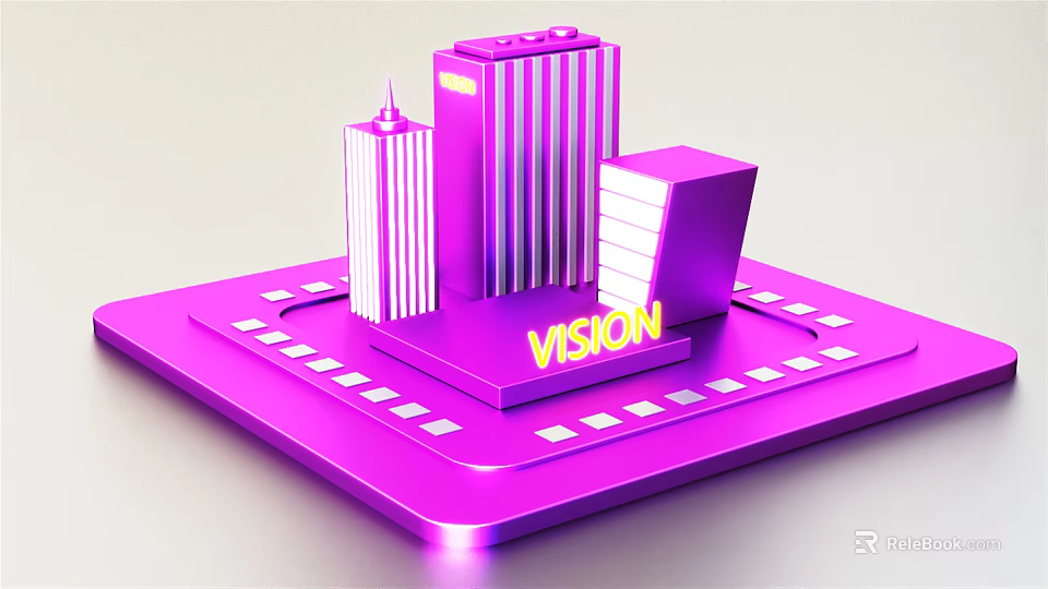 3D Purple Architectural Models Featuring VISION Text On Platform 3d model 